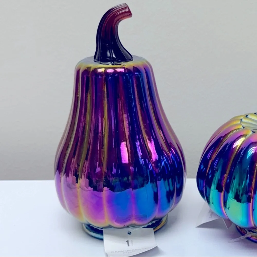 New! Target Bullseye Playground Fall Set of 2 Glass Iridescent Pumpkins